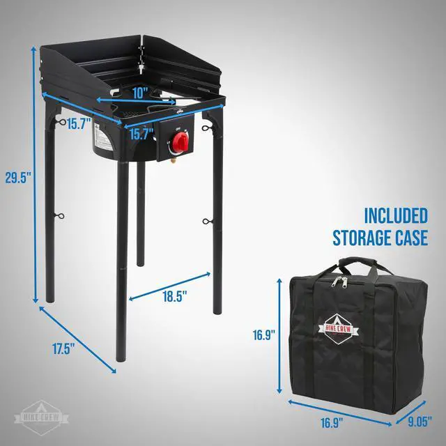 Alt view image 2 of 7 - Hike Crew Cast Iron 1-Burner Outdoor Gas Stove | 75,000 BTU Portable Propane-Powered Cooktop w/ Blue Flame Control, Removable Legs, Temperature Setting Knobs | Wind Panel, Hose Regulator & Storage Bag