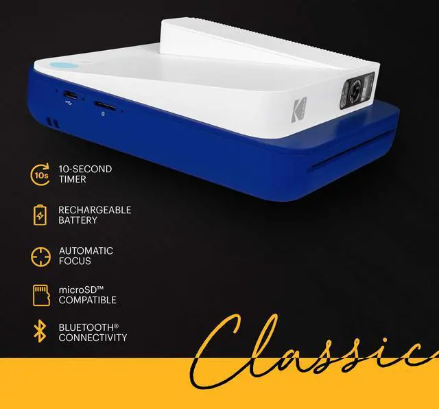 Alt view image 3 of 7 - Zink KODAK Smile Classic Digital Instant Camera for 3.5 x 4.25 Zink Photo Paper - Bluetooth, 16MP Pictures (Blue)