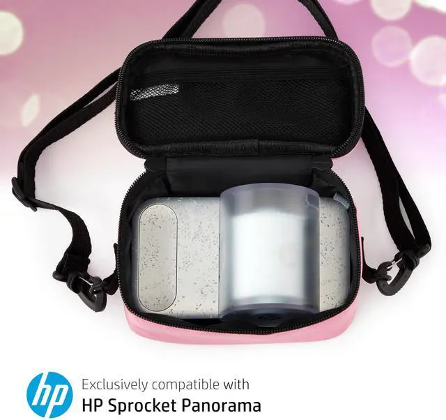 Alt view image 3 of 7 - Zink Premium Carrying Case w/ Adjustable Strap, Built-in Mesh Pocket Stores Zink Roll Paper, USB Cable, and Other Accessories(Pink) Compatible with HP Sprocket Panorama Instant Printer (Case Only)