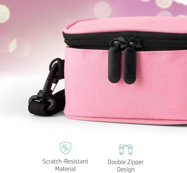 Alt view image 4 of 7 - Zink Premium Carrying Case w/ Adjustable Strap, Built-in Mesh Pocket Stores Zink Roll Paper, USB Cable, and Other Accessories(Pink) Compatible with HP Sprocket Panorama Instant Printer (Case Only)