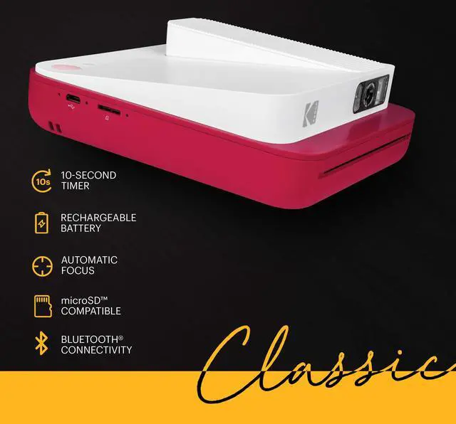 Alt view image 3 of 7 - Zink KODAK Smile Classic Digital Instant Camera for 3.5 x 4.25 Zink Photo Paper - Bluetooth, 16MP Pictures (Red)