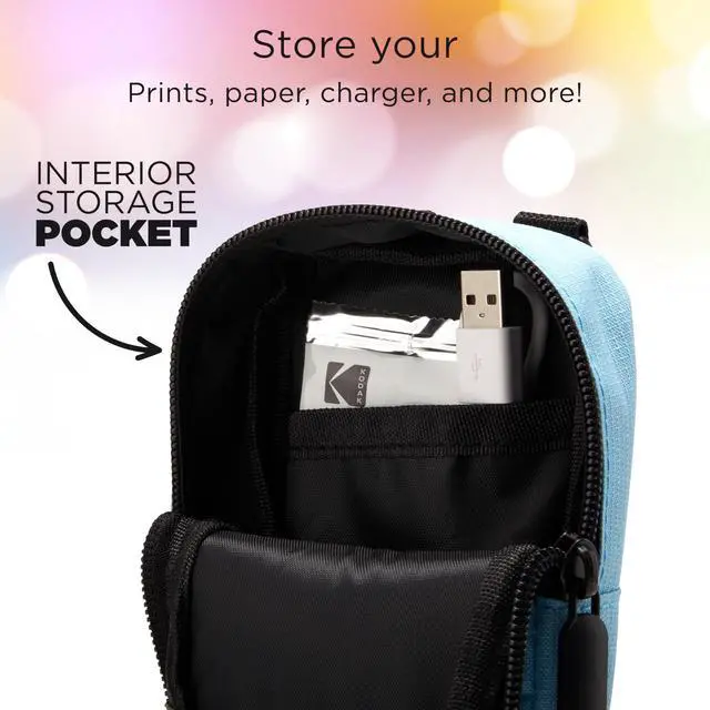 Alt view image 3 of 7 - Zink Soft Camera Case Small Instant Print Camera & Printer Bag w/ Photo Paper Pocket, Zipper Closure & Crossbody Shoulder Strap (Blue) for Kodak, Lifeprint, Polaroid, HP, Canon, Fujifilm
