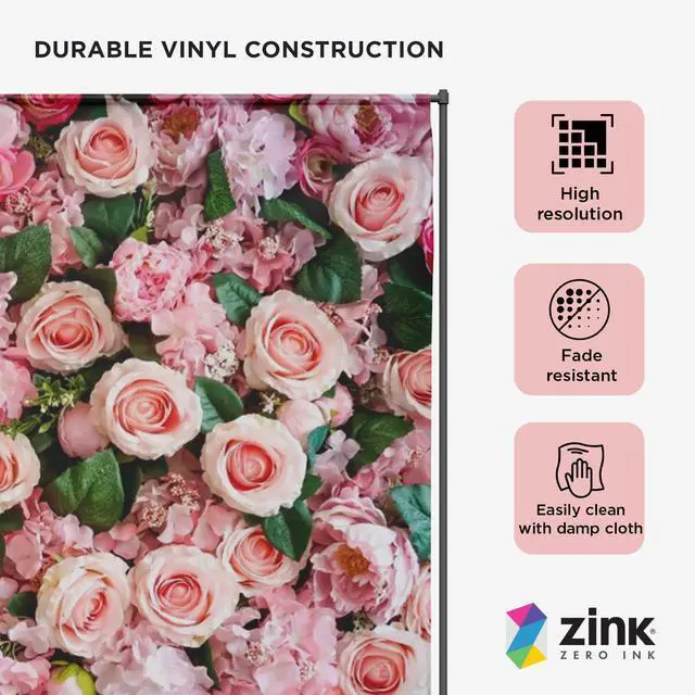 Alt view image 2 of 5 - Zink Roses Photo Backdrop - Wrinkle-Free 4.5 Ft x 6 Ft Roses Photo Studio Backdrop for Birthdays, Weddings, Bridal Showers, Valentine's Day, and More