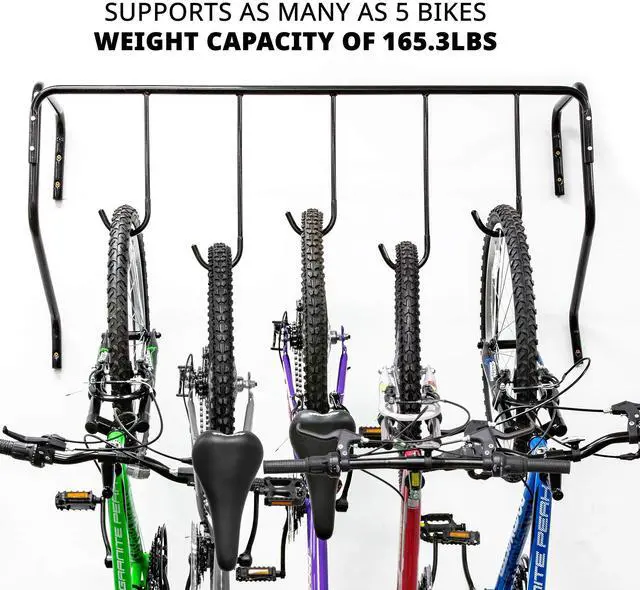 Alt view image 2 of 6 - RaxGo Garage Bike Rack, Wall mounted Bicycle Storage Hanger, 5 Adjustable Hooks Universal for Indoor & Home Use