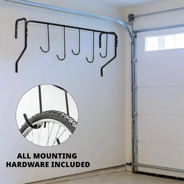 Alt view image 5 of 6 - RaxGo Garage Bike Rack, Wall mounted Bicycle Storage Hanger, 5 Adjustable Hooks Universal for Indoor & Home Use