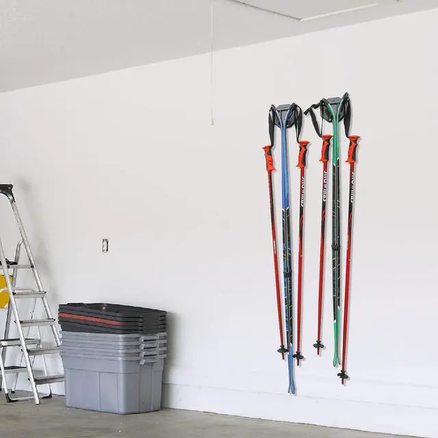 Alt view image 7 of 7 - RaxGo Ski Wall Mounted Rack, Holds Skis & Skiing Poles or Snowboard for Home and Garage Storage, Heavy Duty and Rubber-Coated Hook, (Set of 2)