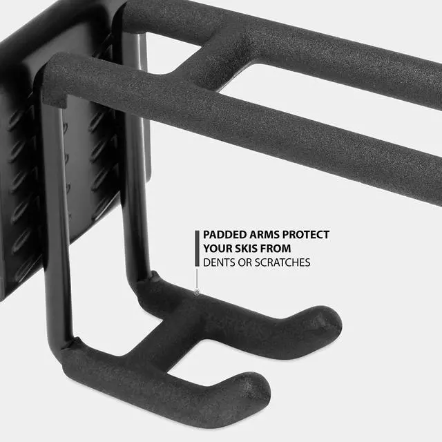 Alt view image 6 of 7 - RaxGo Ski Wall Rack, Holds 4 Pairs of Skis & Skiing Poles or Snowboard for Home and Garage Storage, Wall Mounted, Heavy Duty and Adjustable Rubber-Coated Hooks