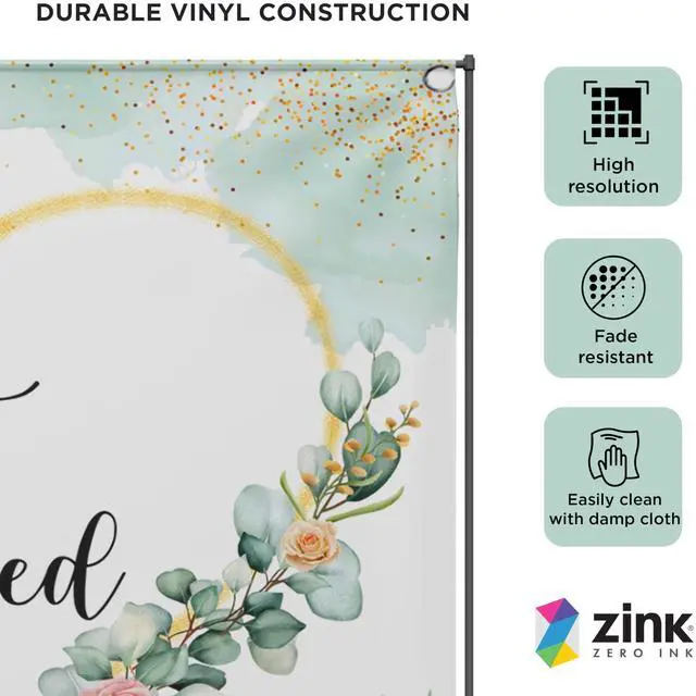 Alt view image 2 of 5 - Zink Wedding Photo Backdrop - Wrinkle-Free 4.5 Ft x 6 Ft Photo Studio Backdrop with Floral Design and Just Married Text