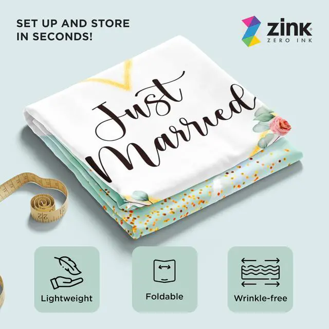 Alt view image 3 of 5 - Zink Wedding Photo Backdrop - Wrinkle-Free 4.5 Ft x 6 Ft Photo Studio Backdrop with Floral Design and Just Married Text