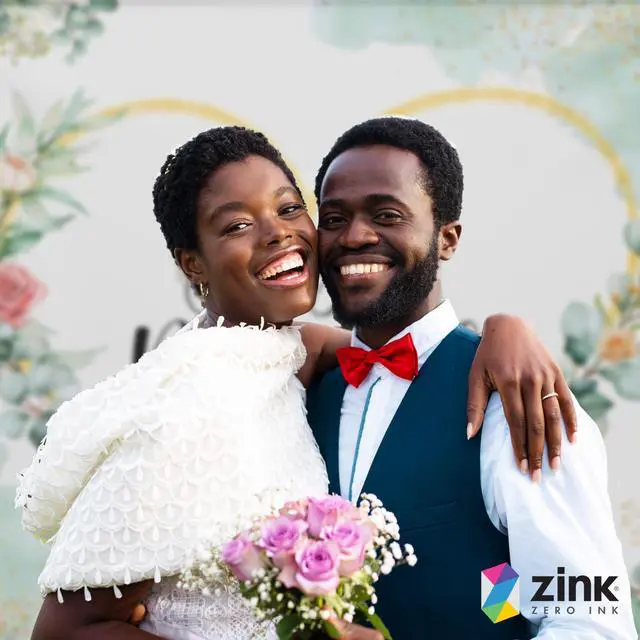 Alt view image 5 of 5 - Zink Wedding Photo Backdrop - Wrinkle-Free 4.5 Ft x 6 Ft Photo Studio Backdrop with Floral Design and Just Married Text