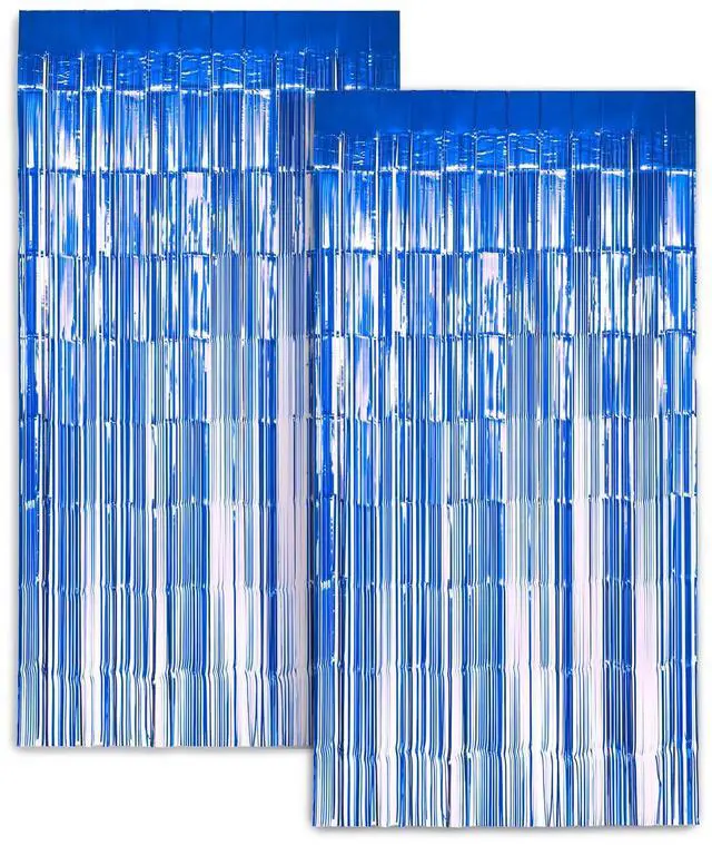Main image of Zink 2 Pack 3.28 Ft x 6.56 Ft Blue Foil Curtain Backdrop - Tinsel Streamers for Photo Booth, Birthday Party, Wedding, Graduation, Holiday Decorations