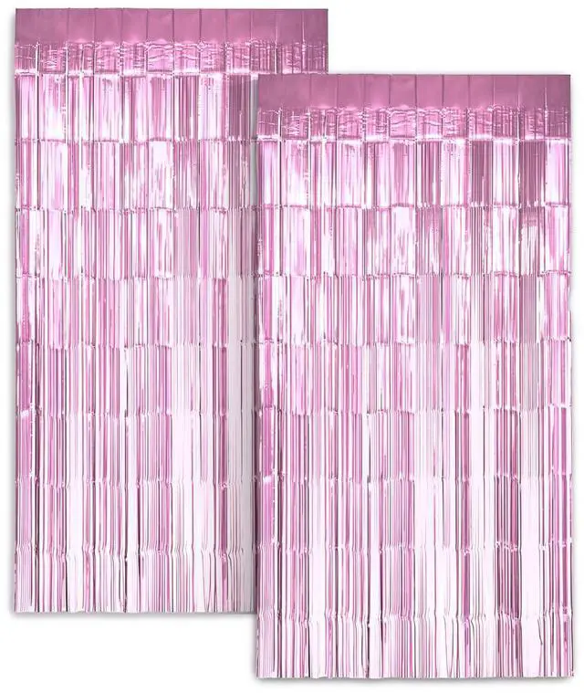 Main image of Zink 2 Pack 3.28 Ft x 6.56 Ft Pink Foil Curtain Backdrop - Tinsel Streamers for Photo Booth, Birthday Party, Wedding, Graduation, Holiday Decorations