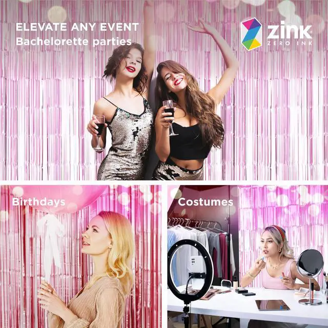 Alt view image 4 of 5 - Zink 2 Pack 3.28 Ft x 6.56 Ft Pink Foil Curtain Backdrop - Tinsel Streamers for Photo Booth, Birthday Party, Wedding, Graduation, Holiday Decorations