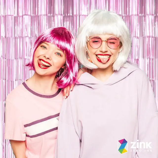 Alt view image 5 of 5 - Zink 2 Pack 3.28 Ft x 6.56 Ft Pink Foil Curtain Backdrop - Tinsel Streamers for Photo Booth, Birthday Party, Wedding, Graduation, Holiday Decorations