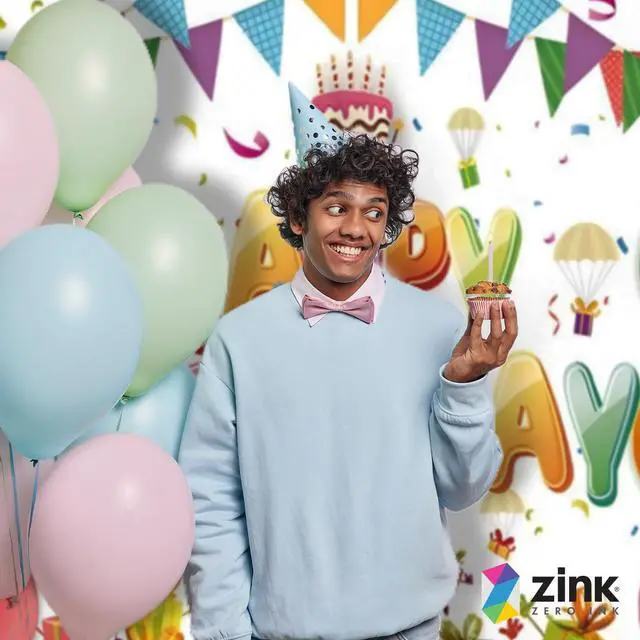 Alt view image 5 of 5 - Zink Birthday Photo Backdrop - Wrinkle-Free 4.5 Ft x 6 Ft Photo Studio Backdrop with Happy Birthday Text