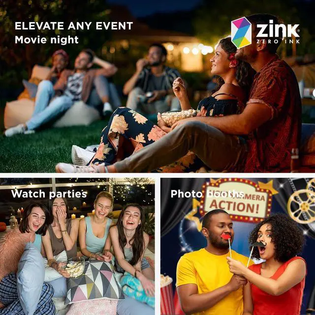 Alt view image 4 of 5 - Zink Hollywood Photo Booth Bundle - 15PC Hollywood Themed Photo Booth Kit with 4.5 x 6 Ft Backdrop, Precut Props, Sticks, and Adhesive Pads