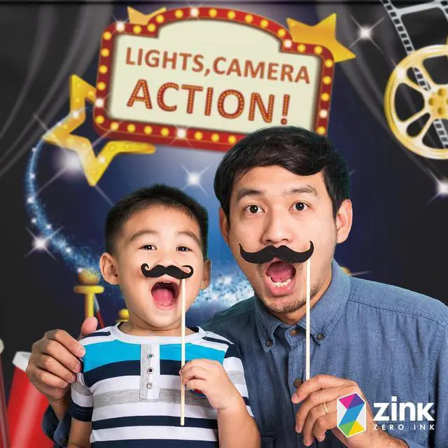 Alt view image 5 of 5 - Zink Hollywood Photo Booth Bundle - 15PC Hollywood Themed Photo Booth Kit with 4.5 x 6 Ft Backdrop, Precut Props, Sticks, and Adhesive Pads