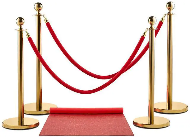 Main image of Zink Red Carpet Bundle - 4PCS 90 CM Stainless Steel Gold Stanchion Posts with 1.5M Velvet Rope and 0.75M x 2M Red Carpet for Parties, Photo Booths, Weddings, Theaters, and More