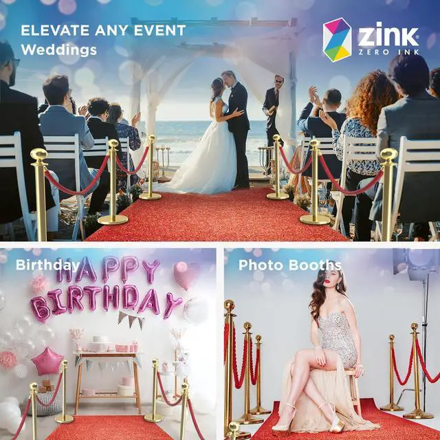 Alt view image 6 of 7 - Zink Red Carpet Bundle - 4PCS 90 CM Stainless Steel Gold Stanchion Posts with 1.5M Velvet Rope and 0.75M x 2M Red Carpet for Parties, Photo Booths, Weddings, Theaters, and More