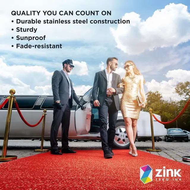 Alt view image 5 of 7 - Zink Red Carpet Bundle - 4PCS 90 CM Stainless Steel Gold Stanchion Posts with 1.5M Velvet Rope and 0.75M x 2M Red Carpet for Parties, Photo Booths, Weddings, Theaters, and More