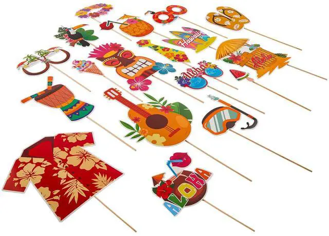 Main image of Zink 30PC Luau Party Photo Booth Props - 30 Tropical Hawaiian Photo Booth Props with 30 Sticks and 60 Self-Adhesive Tapes for Photo Booths