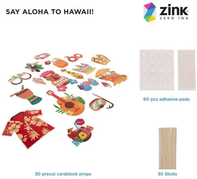 Alt view image 2 of 5 - Zink 30PC Luau Party Photo Booth Props - 30 Tropical Hawaiian Photo Booth Props with 30 Sticks and 60 Self-Adhesive Tapes for Photo Booths