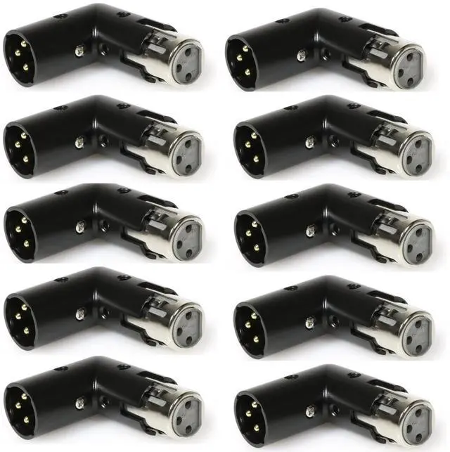 Main image of LyxPro XLR Angle Adapter Dual Male and Female can be positioned to 4 different angles Right Left and 90 degree great for mixers that interfere with other applications - 10 Pack