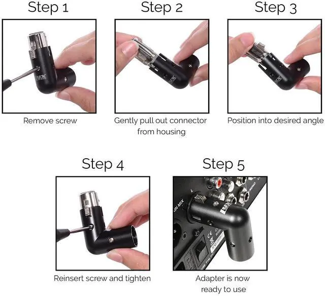 Alt view image 4 of 5 - LyxPro XLR Angle Adapter Dual Male and Female can be positioned to 4 different angles Right Left and 90 degree great for mixers that interfere with other applications - 2 Pack