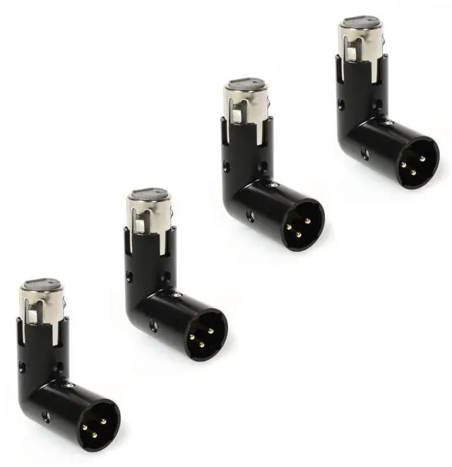 Main image of LyxPro XLR Angle Adapter Dual Male and Female can be positioned to 4 different angles Right Left and 90 degree great for mixers that interfere with other applications - 4 Pack