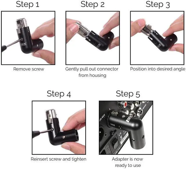 Alt view image 5 of 5 - LyxPro XLR Angle Adapter Dual Male and Female can be positioned to 4 different angles Right Left and 90 degree great for mixers that interfere with other applications - 4 Pack