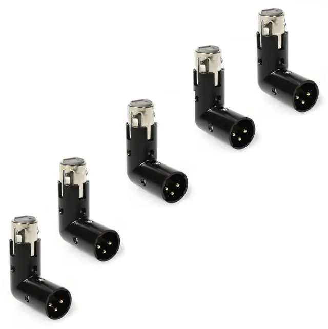 Main image of LyxPro XLR Angle Adapter Dual Male and Female can be positioned to 4 different angles Right Left and 90 degree great for mixers that interfere with other applications - 5 Pack