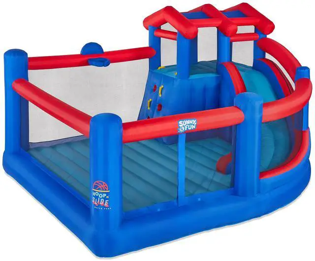 Main image of Sunny & Fun Inflatable Hoop N Slide Park  Heavy-Duty for Outdoor Fun - Climbing Wall, Slide, Bounce House, Basketball Hoop  Easy to Set Up & Inflate with Included Air Pump & Carrying Case