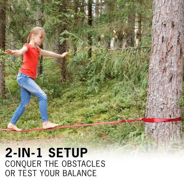 Alt view image 2 of 7 - 50 Foot Ninja Double Slackline Monkey Bar & Ladder Kit  Kids Gym Swinging Obstacle Course Set - Warrior Training, Fists, Gymnastics & Freestyle Rings - Bag & Tree Protectors