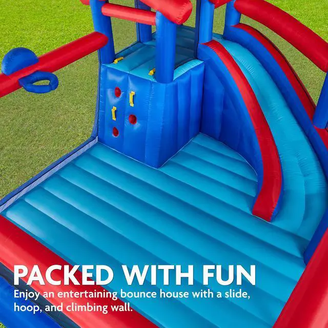 Alt view image 3 of 6 - Sunny & Fun Inflatable Hoop N Slide Park  Heavy-Duty for Outdoor Fun - Climbing Wall, Slide, Bounce House, Basketball Hoop  Easy to Set Up & Inflate with Included Air Pump & Carrying Case