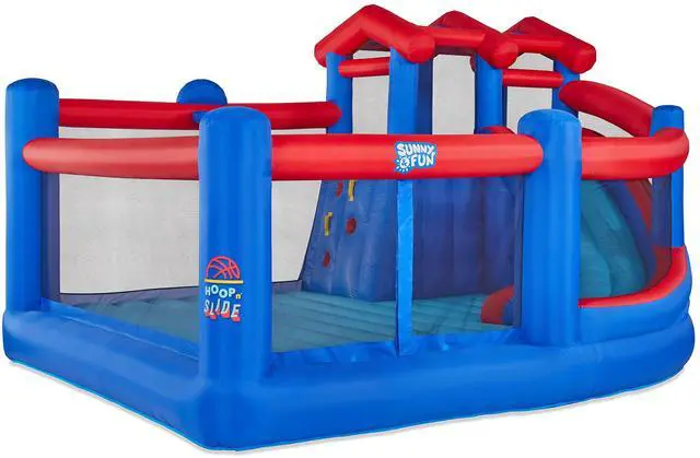 Alt view image 6 of 6 - Sunny & Fun Inflatable Hoop N Slide Park  Heavy-Duty for Outdoor Fun - Climbing Wall, Slide, Bounce House, Basketball Hoop  Easy to Set Up & Inflate with Included Air Pump & Carrying Case