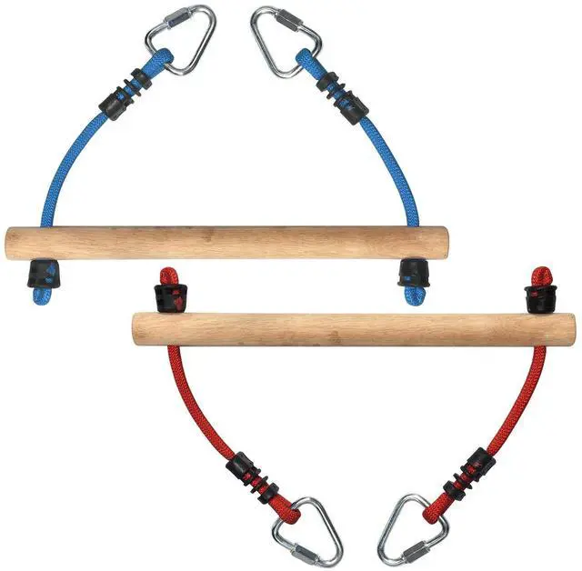 Alt view image 4 of 7 - Portable 50 Foot Slackline Monkey Bar and Ladder Kit - Kids Swinging Obstacle Course Set - Bars, Fists, Gymnastics Rings - 250lb Capacity - Storage Bag & Tree Protectors Included