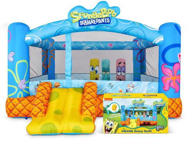 Main image of SUNNY & FUN Spongebob Inflatable Bounce House - Giant 12x10.5 Feet Blow-Up Jump Bouncy Castle for Kids with Air Blower, Stakes & Repair Kit - Easy Set Up for Hours of Backyard Play - Ages 3-10