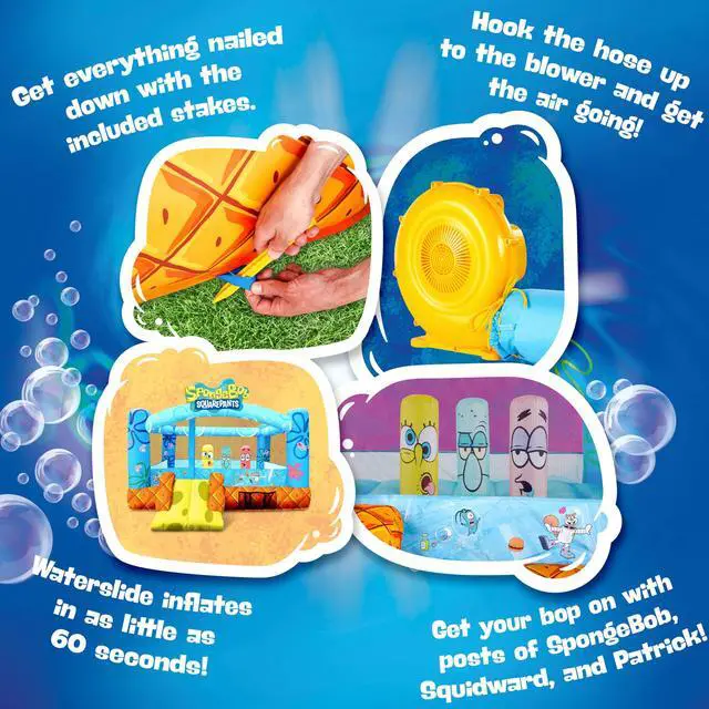 Alt view image 3 of 5 - SUNNY & FUN Spongebob Inflatable Bounce House - Giant 12x10.5 Feet Blow-Up Jump Bouncy Castle for Kids with Air Blower, Stakes & Repair Kit - Easy Set Up for Hours of Backyard Play - Ages 3-10
