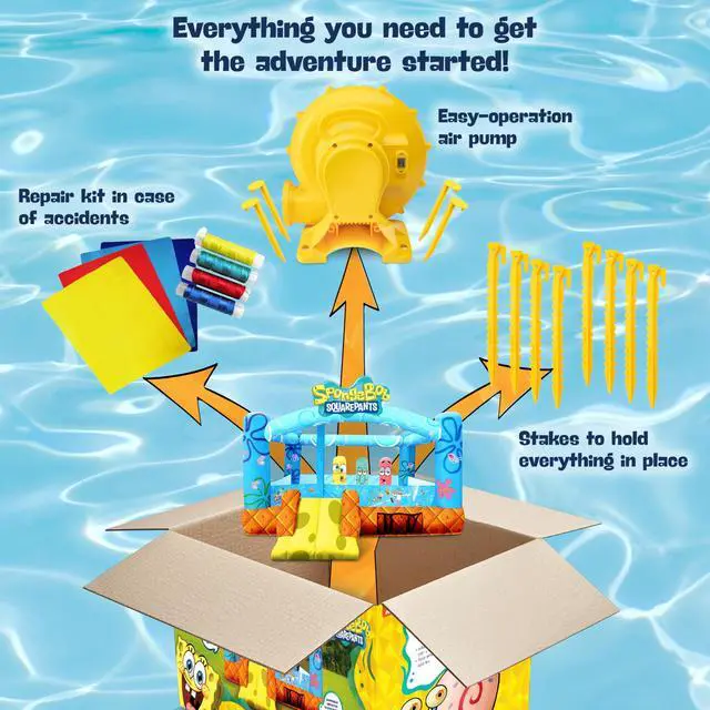 Alt view image 4 of 5 - SUNNY & FUN Spongebob Inflatable Bounce House - Giant 12x10.5 Feet Blow-Up Jump Bouncy Castle for Kids with Air Blower, Stakes & Repair Kit - Easy Set Up for Hours of Backyard Play - Ages 3-10