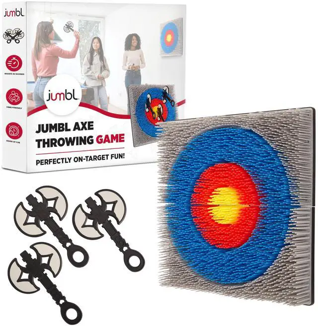 Main image of Jumbl Wall-Mounted Axe Throwing Game Set  Bristle Target with Foam Axes for Bars, Basements, and Playrooms | Indoor Safe Play for Adults & Kids, Fun Wall Decor for Boys Rooms & Game Rooms