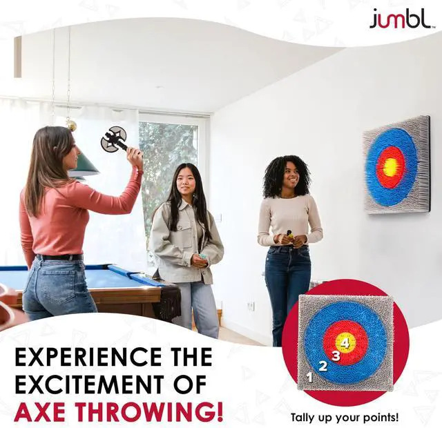 Alt view image 5 of 6 - Jumbl Wall-Mounted Axe Throwing Game Set  Bristle Target with Foam Axes for Bars, Basements, and Playrooms | Indoor Safe Play for Adults & Kids, Fun Wall Decor for Boys Rooms & Game Rooms