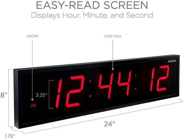 Alt view image 2 of 6 - Ivation Huge Large Big Oversized Digital LED Clock - Shelf or Wall Mount (24 Inch - Red) | 6-Level Brightness, Mounting Holes & Hardware