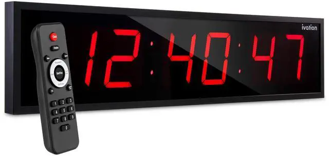 Main image of Ivation Huge 36" Inch Large Big Oversized Digital LED Clock with Stopwatch, Alarms, Countdown Timer & Temp - Shelf or Wall Mount (Red) | 6-Level Brightness, Mounting Holes & Hardware
