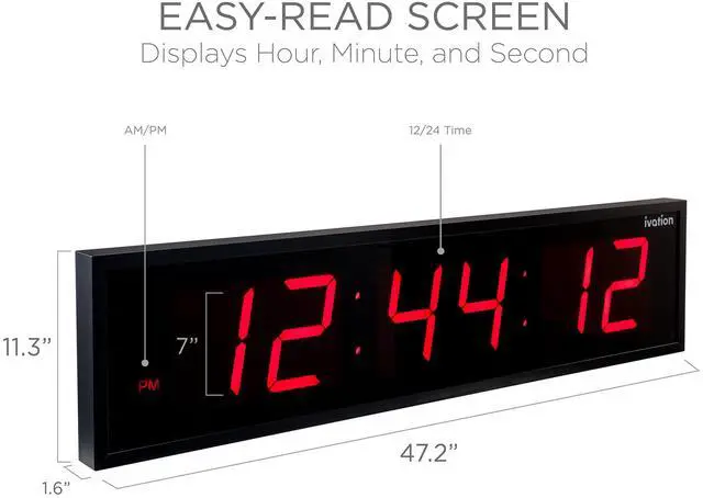 Alt view image 2 of 7 - Ivation Huge 48" Inch Large Big Oversized Digital LED Clock with Stopwatch, Alarms, Countdown Timer & Temp - Shelf or Wall Mount (Red) | 6-Level Brightness, Mounting Holes & Hardware