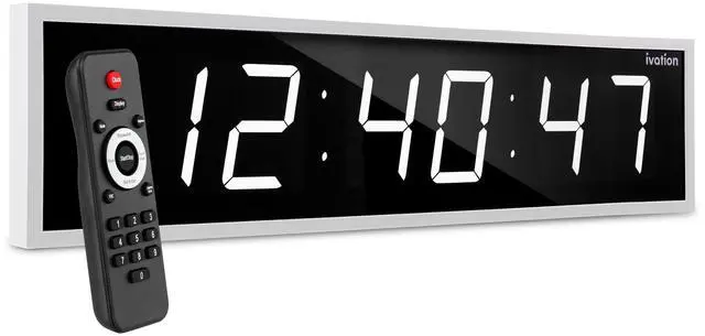 Main image of Ivation Huge 48" Inch Large Big Oversized Digital LED Clock with Stopwatch, Alarms, Countdown Timer & Temp - Shelf or Wall Mount (Red) | 6-Level Brightness, Mounting Holes & Hardware