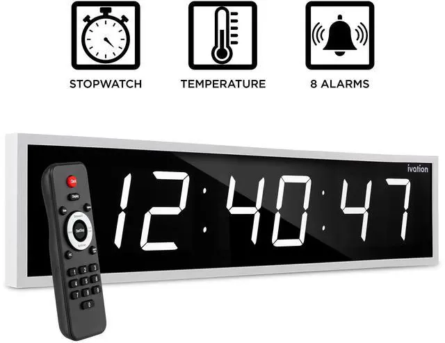 Alt view image 2 of 7 - Ivation Huge 48" Inch Large Big Oversized Digital LED Clock with Stopwatch, Alarms, Countdown Timer & Temp - Shelf or Wall Mount (Red) | 6-Level Brightness, Mounting Holes & Hardware