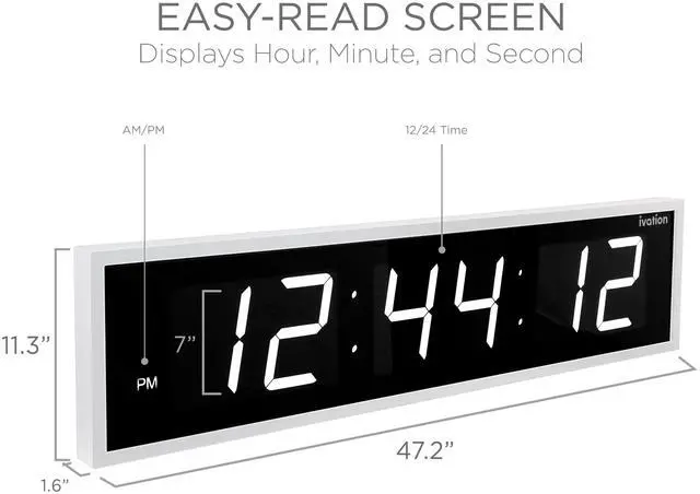 Alt view image 3 of 7 - Ivation Huge 48" Inch Large Big Oversized Digital LED Clock with Stopwatch, Alarms, Countdown Timer & Temp - Shelf or Wall Mount (Red) | 6-Level Brightness, Mounting Holes & Hardware