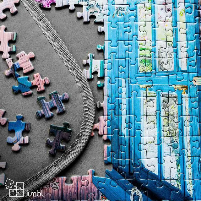 Alt view image 6 of 7 - Jumbl 1500-Piece Puzzle Caddy | Portable Jigsaw Puzzle Mat, Organizer, Storage & Travel Case with Non-Slip Felt Surface, [2] Removable Trays for Sorting, Easy Velcro, Folding Design & Carry Handle