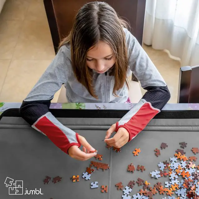 Alt view image 7 of 7 - Jumbl 1500-Piece Puzzle Caddy | Portable Jigsaw Puzzle Mat, Organizer, Storage & Travel Case with Non-Slip Felt Surface, [2] Removable Trays for Sorting, Easy Velcro, Folding Design & Carry Handle