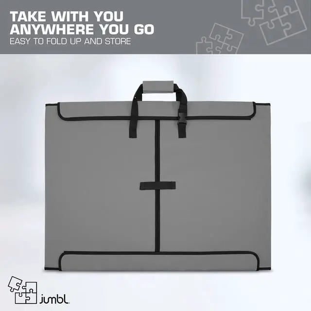 Alt view image 5 of 7 - Jumbl 1500-Piece Puzzle Caddy | Portable Jigsaw Puzzle Mat, Organizer, Storage & Travel Case with Non-Slip Felt Surface, [2] Removable Trays for Sorting, Easy Velcro, Folding Design & Carry Handle